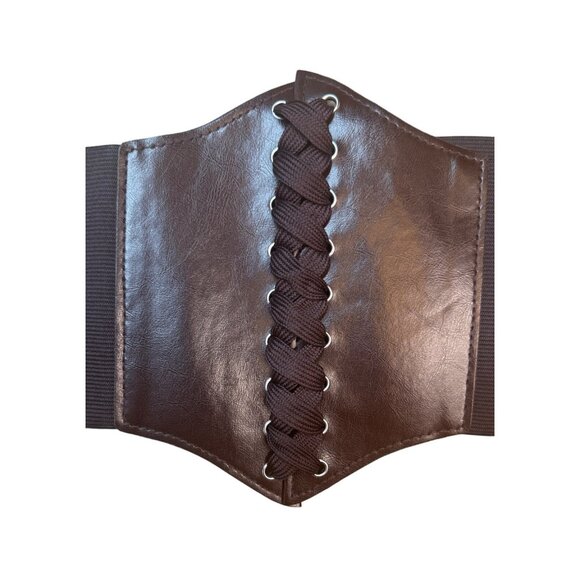 2/$30 Chocolate Brown Criss Cross Tie Elastic Belt - Picture 5 of 12